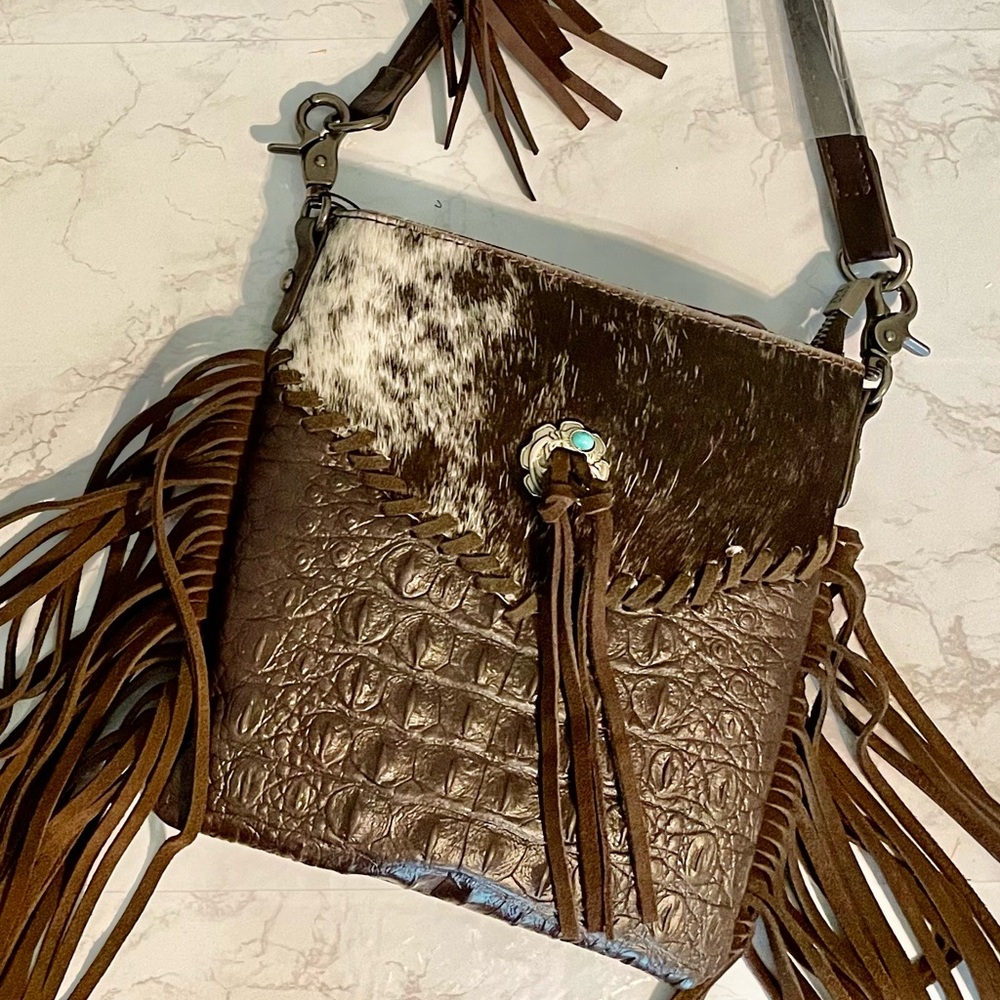 Cowhide Leather Bag croc embossing